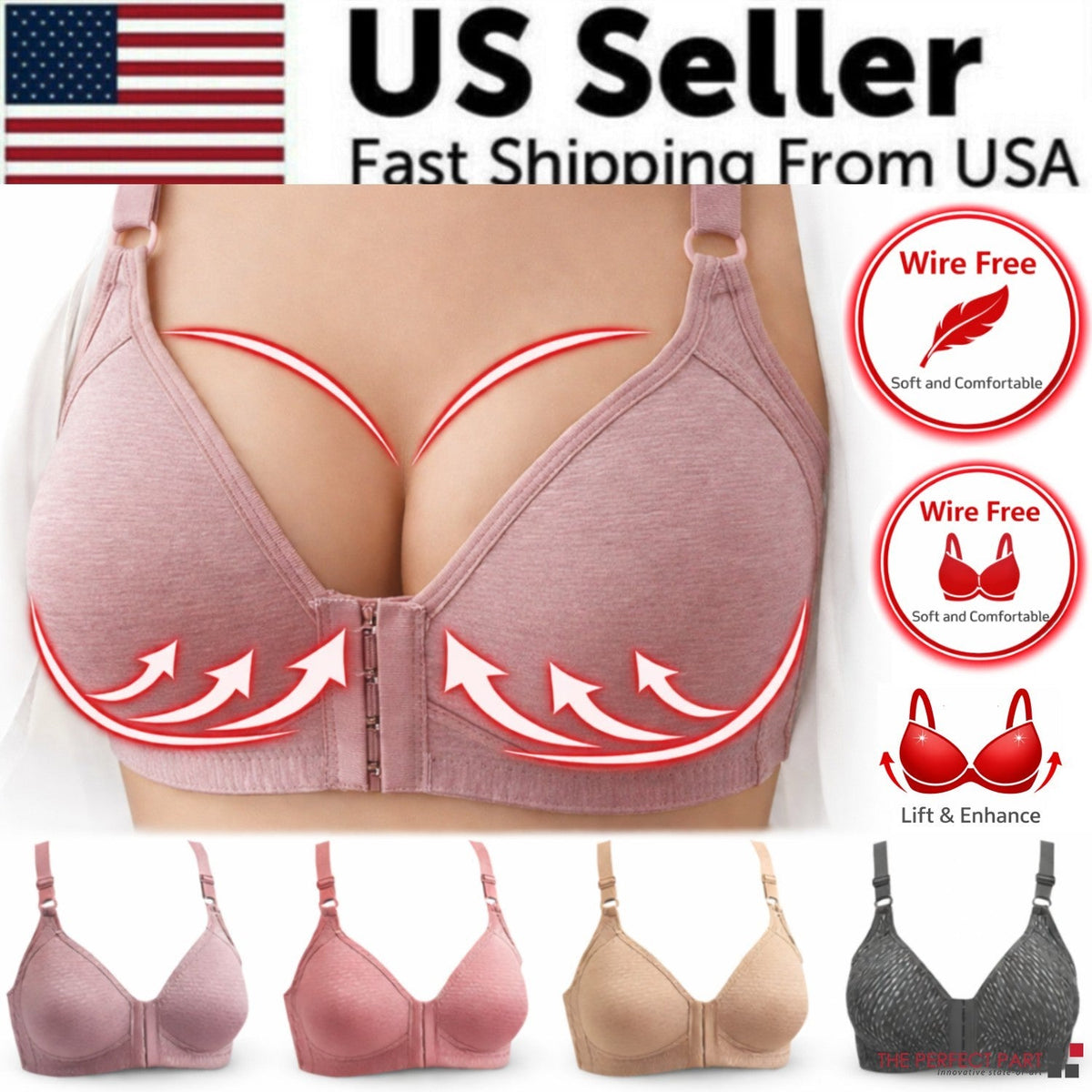 Front Closure Wireless Push Up Bra
